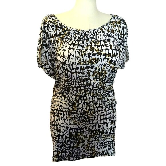 Calvin Klein Blouse | Black White Sleeveless | Split Short Sleeve Modern - Picture 4 of 10